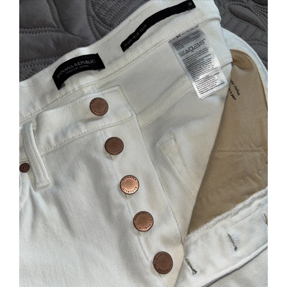 Banana Republic Premium Jeans Women 31L White High-Rise Slim Ankle Length 5 EUC - Picture 2 of 9